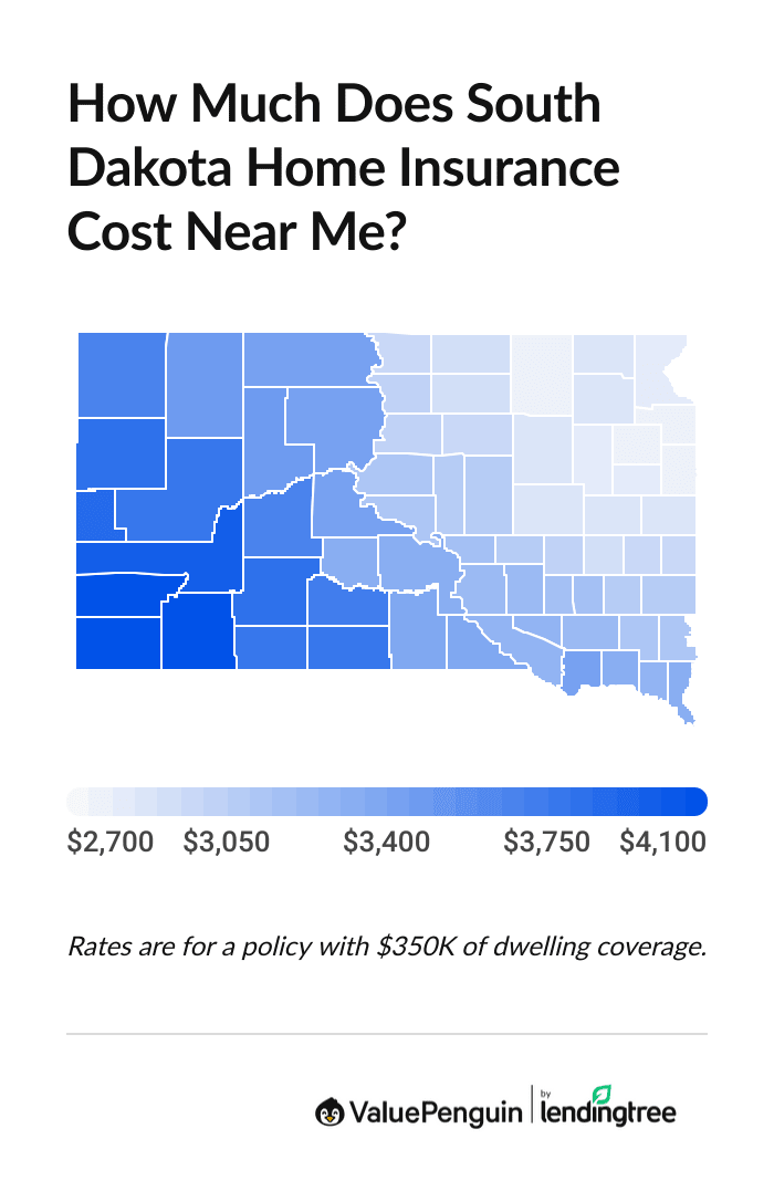 Graph showing the cost of SD home insurance by county